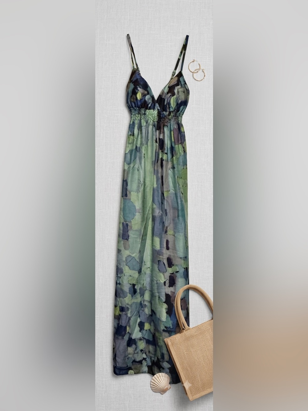 Daytrip Blue and Green Watercolor Maxi Dress